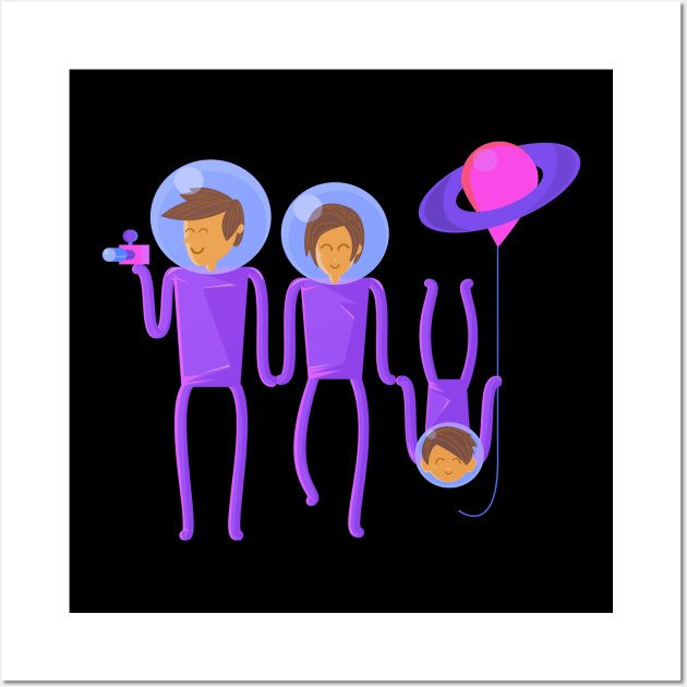 illustration of a family of tourists in outer space Wall Art by pencildog